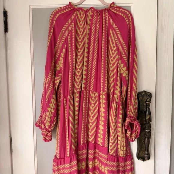 Maeve Anthropologie Dominique Hot Pink Yellow Embroidered Tunic Dress Boho  - www.buildwithchirag.com